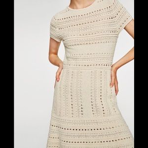 🤍 ZARA Knitwear Collection Crochet Mini Dress in Ecru sz Large